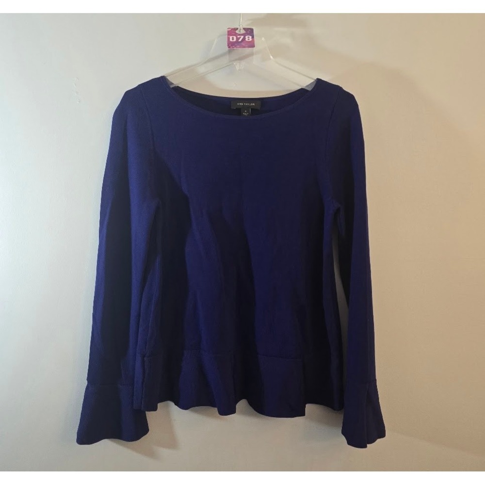 Ann Taylor Womens Sweater Purple Long Sleeve Flared Cuff Pullover Top Size M